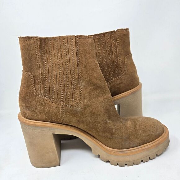 DOLCE VITA Caster H2O Cheslea Lug-Sole Platform Booties Size 8.5 Caramel Suede - Picture 7 of 13